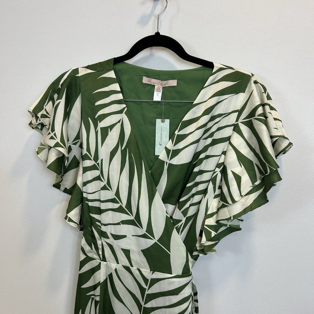 Anthropologie Hutch Palms Wrap Maxi Dress, Green And Cream, US Size 1X Flowy - Picture 4 of 12